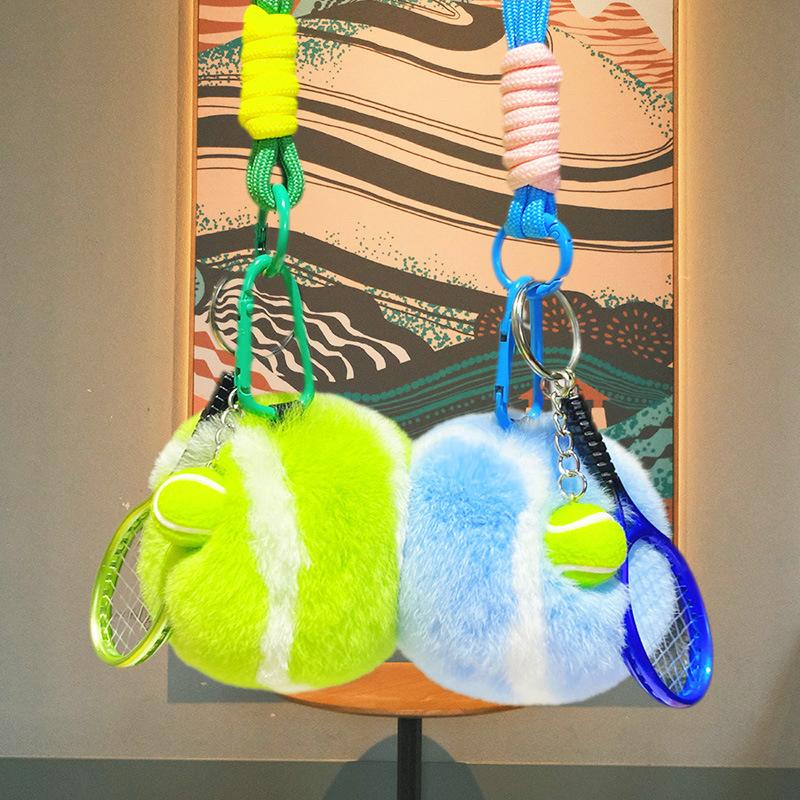 1 Piece Backpack Hanging Anti Lost Rex Rabbit Fur Keyrings Trinket Jewelry Tennis Keychain Plush Tennis Ball Pendant