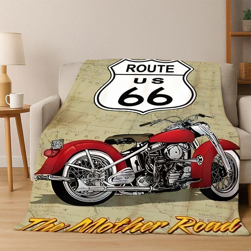 Retro Route America Mother Road Sign Flannel Blanket Soft Warm Throw Blanket for Bedroom Living Room Bed Travel Camping Picnic