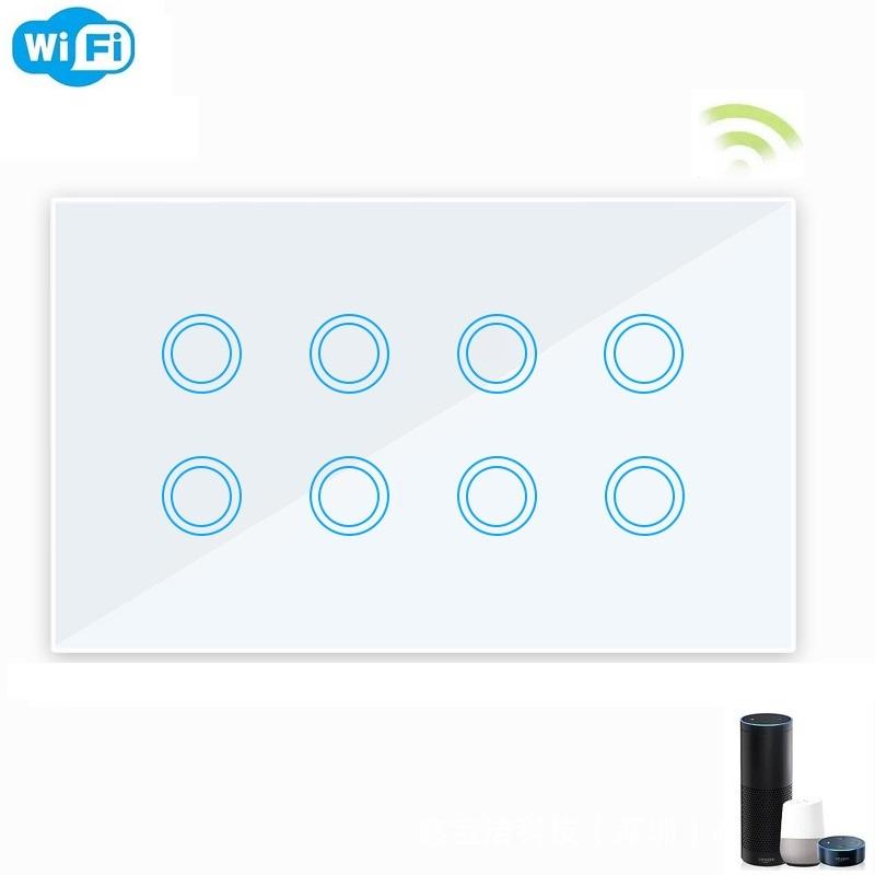 8 Gang WiFi Zigbee Smart Wall Touch Switch 10A Alexa Voice Control Waterproof for App Smart Home Lighting System