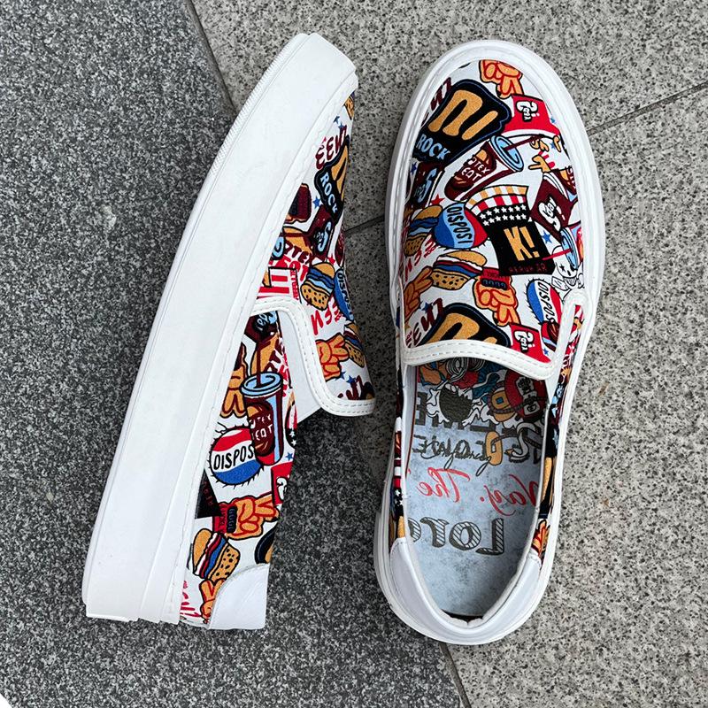 Summer New Men's Graffiti Printing Pattern Canvas Shoes Breathable Casual Slip On Walking Sneakers Footwear Flats