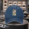 Skull Rabbit Print Washed Denim Baseball Cap Adjustable Street Style Cotton Hat for Unisex