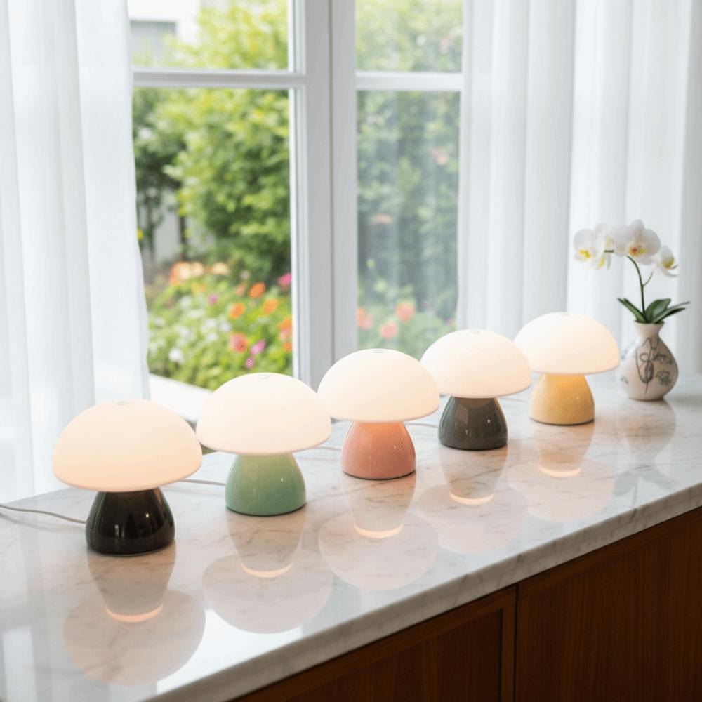Warm White Lights Mushroom LED Table Lamp Dimmable Function USB Charging Port USB Charging Night Light Touch Control