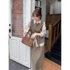 2025 Spring/Fall Women's Fashion Set: High-End Vest, Long Sleeve Shirt & High Waist Slimming Midi Skirt
