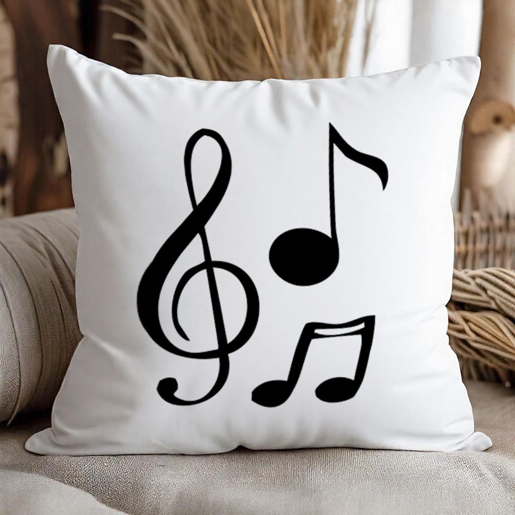 Music Notes Pillow Cover 2D Printed Polyester Sofa Cushion Case – Elegant Black & White Design For Music Lovers 40X40Cm