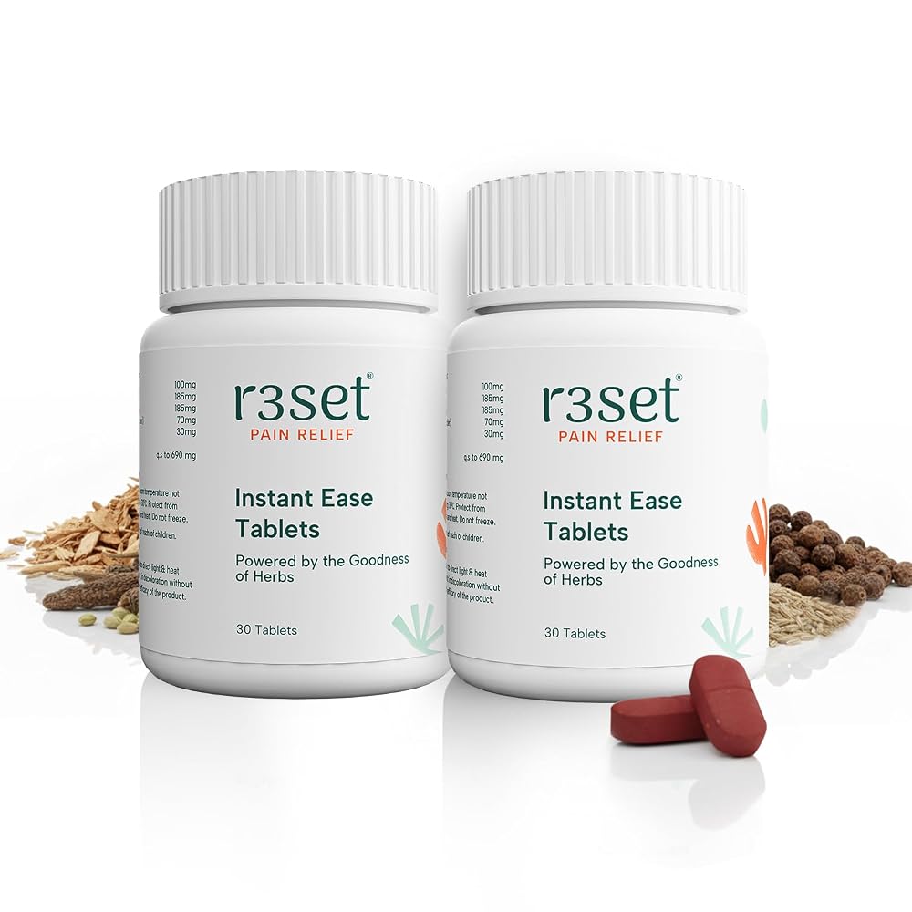 R3SET Pain Relief Ayurvedic Tablets for Headache & Body Pain - 2x30 Pieces