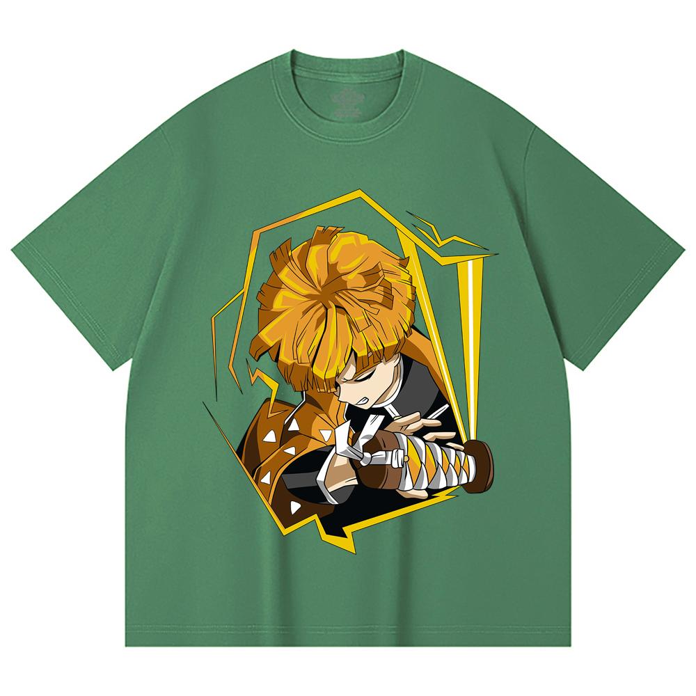 230 Gsm 100% Cotton Demon Slayer V109 Zenitsu Print Unisex Heavy Cotton T Shirt