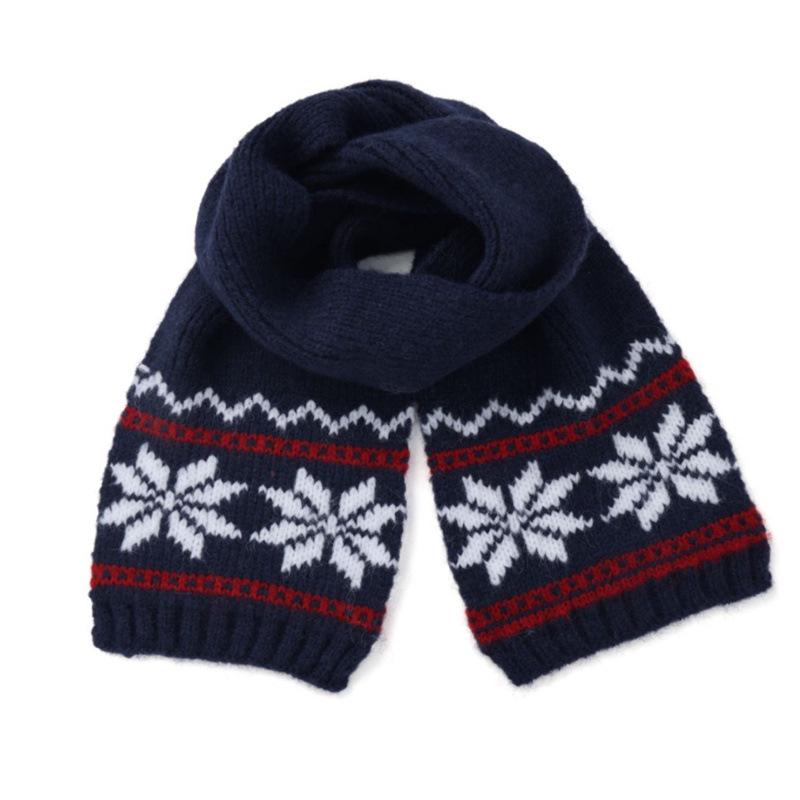 Conjunto Coreano Retrô de Chapéu de Lã Tricotado e Cachecol - Listras Floco de Neve de Inverno