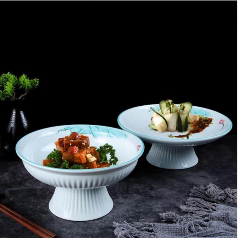 Tai Shun 'Thousand Miles of Rivers' Ceramic Footed Plate - Set of 2