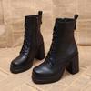 2025 Winter New Slimming Retro High-heeled Fashion Boots Women's Plus Size Thick Heel Side Zipper British Style Booties