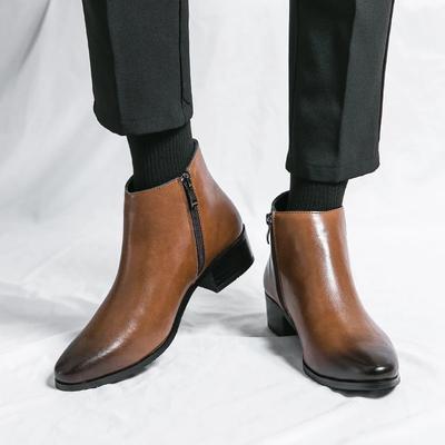 Mode Äkta Läder Sidodragkedja Herrskor Hög Kvalitet Vinter Herrstövlar Stiliga Herrskor Höga Klackar Herr Chelsea Boots