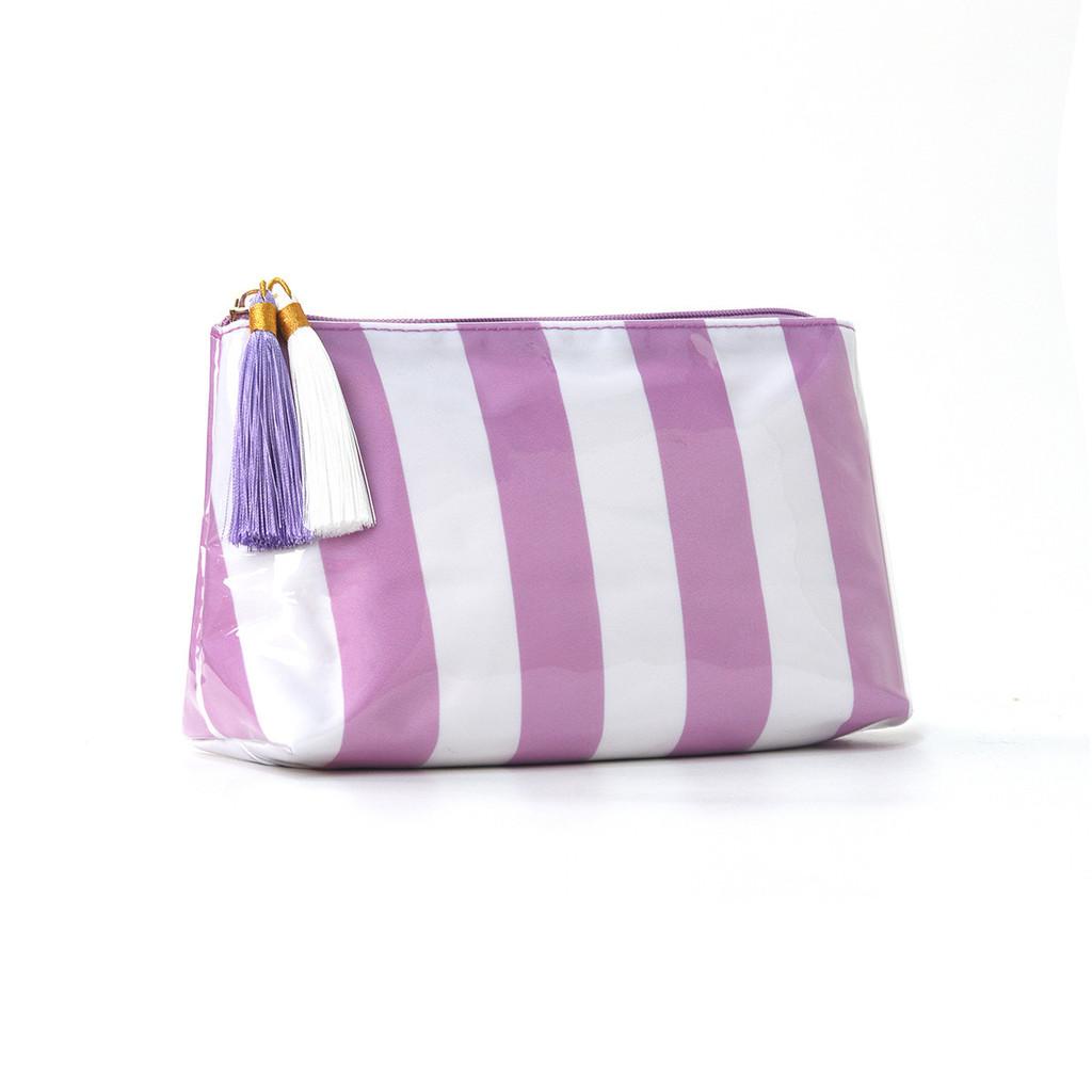 Portable Waterproof Cosmetic Organizer With Pvc And Striped Design For Daily Use