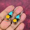 Blue Turquoise & Coral Earrings, 925 Solid Sterling Silver Gemstone Jewelry, Handmade Nepali Earrings, For Thanksgiving
