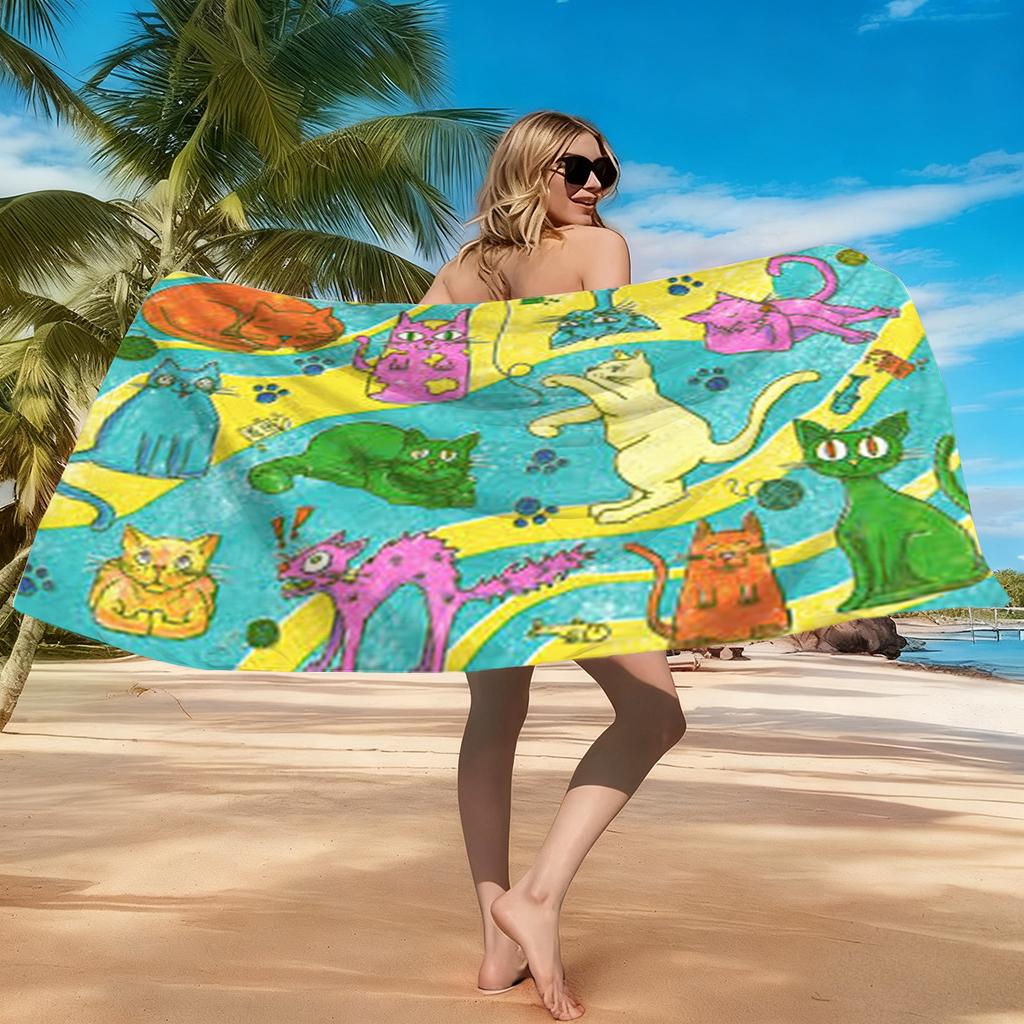 1Pc Cat Oil Painting Beach Towel Quick-Drying Super Absorbent Suitable For Swimming Beach Pool Gym Yoga Summer Gift For Friends