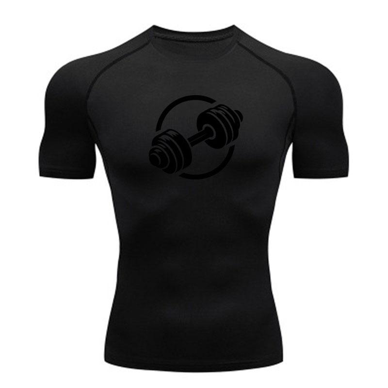 Men's Compression Workout Athletic T-Shirt Dumbbell Graphic