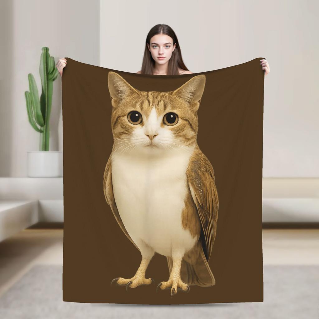 Meowl Gatto Gufo Meme di Tendenza Coperta Divertente Brainrot Coperta Plaid in Flanella Decorazione da Viaggio in Aereo Copriletti Traspirante