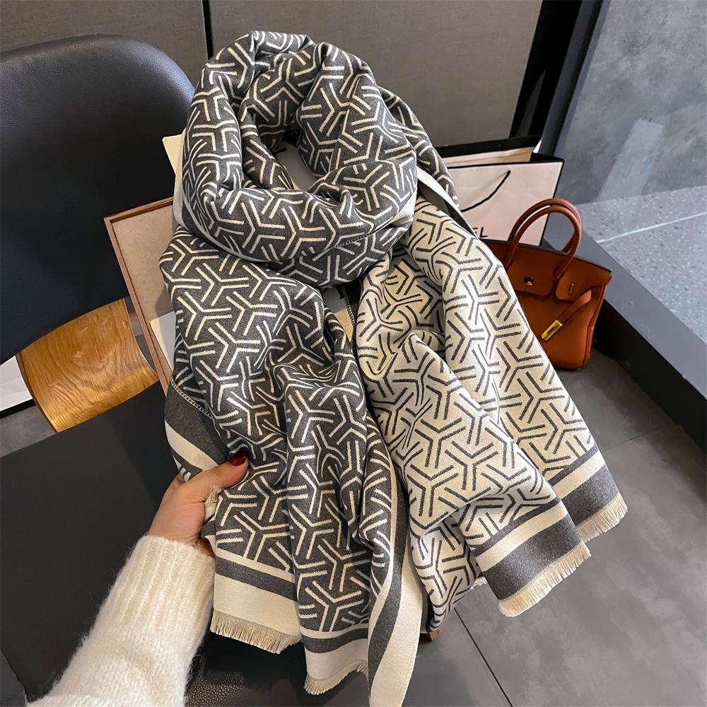 Luxury Cashmere Stripe Scarf Winter Women Pashmina Shawls Warm Blanket Wraps Female Foulard Bandana Brand Thick Scarves Hijab