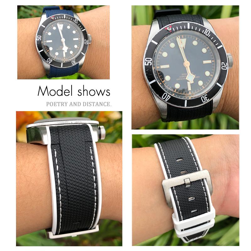 22mm 23mm Curved End Rubber Silicone Watchband Fit for Tudor Black Bay 41mm GMT Pelagos Bronze Two Tone Watch Strap