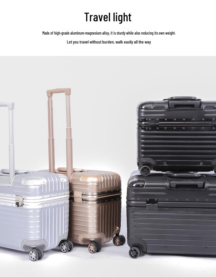 18-Inch Flip-Top Carry-On Suitcase with 20-Inch Aluminum Frame, Universal Wheels, and Small Lock for Men and Women