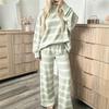 Women Striped 2‑Piece Outfit Crew Neck Long‑Sleeve Loose Sweatshirt Elastic Waist Wide‑Leg Pants Casual Loungewear Tracksuit Set