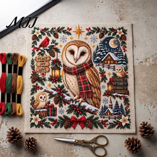 Home Decor Embroidery Patterns Christmas Animal Cross Stitch Kit, Holiday Starter Seasonal Needlepoint Pattern, Festive Craft Kit for Adults