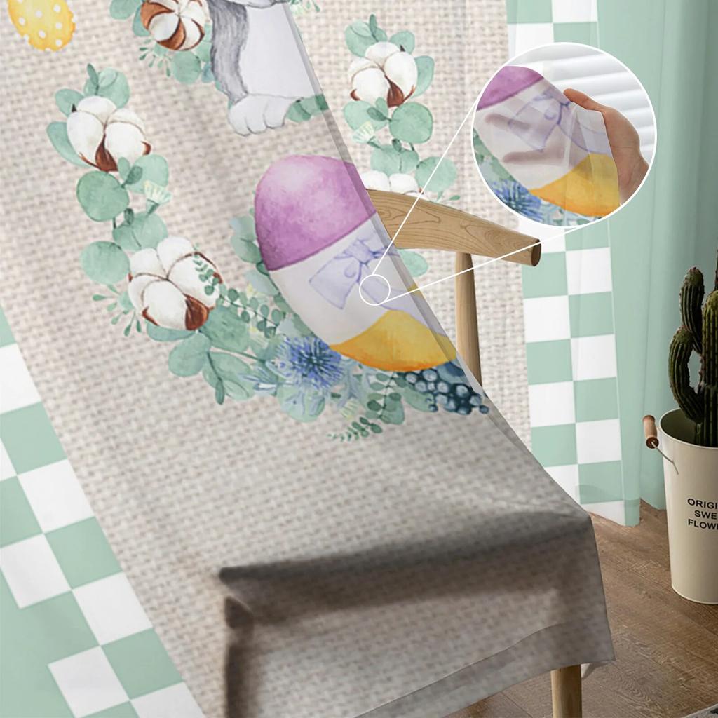 Ostern Plaid Bunny Eier Kaninchen Tüll Vorhänge für Wohnzimmer Schlafzimmer Voile Sheer Vorhang Fenster Wohnkultur Vorhänge