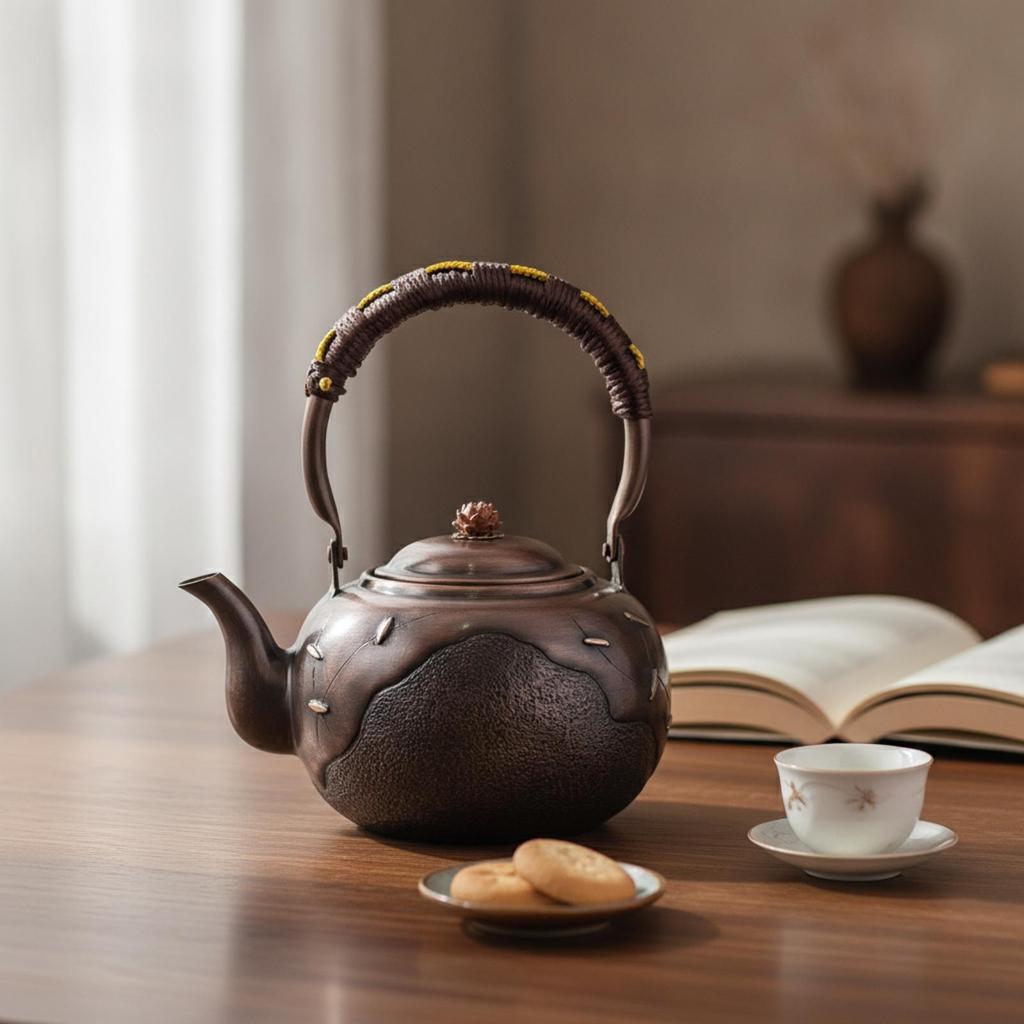 Copper Kettle Handmade with Wrapped Handle Dark Bronze for Tea Lovers, Collectors, Kitchen