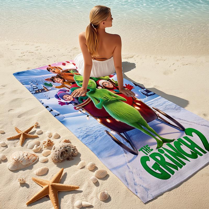 Christmas Gift Oscar Comedy Movie How the Grinch Stole Christmas Soft Beach Towel Outdoor Camping Vacation Swinging Beach Scarf Decorative Blanket B13