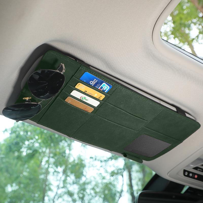 Car Sun Visor Suede Sunglasses Holder Multi-functional Card Holder Storage Pocket Car Interior Glasses Clip Car Accessories