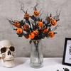 1PcHalloween Branches Artificial Pumpkin Maple Leaf Stem Flowers Halloween Party Decoration For Home DIY Vase Photo Props