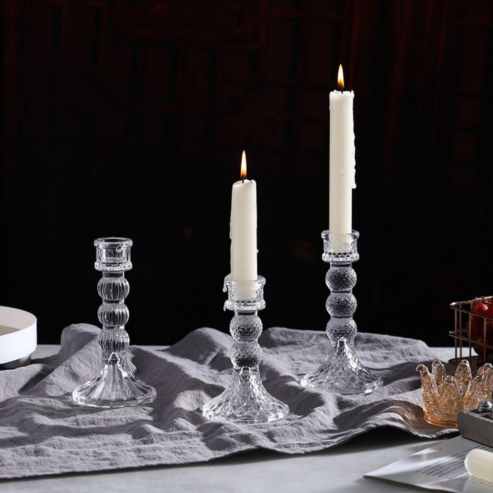 Transparent Glass Candle Holder Romantic Simple Candles Stand  Wedding Decoration