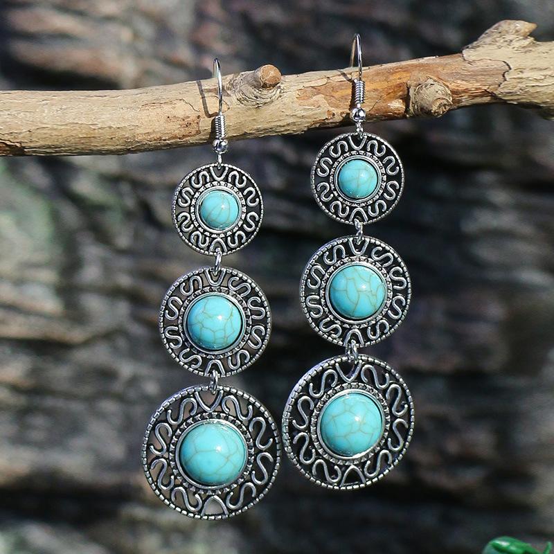 53 Styles Bohemian Vintage Tibetan Silver Geometric Drop Earrings For Women Ethnic Blue Stone Tassel Dangle Earrings Jewelry