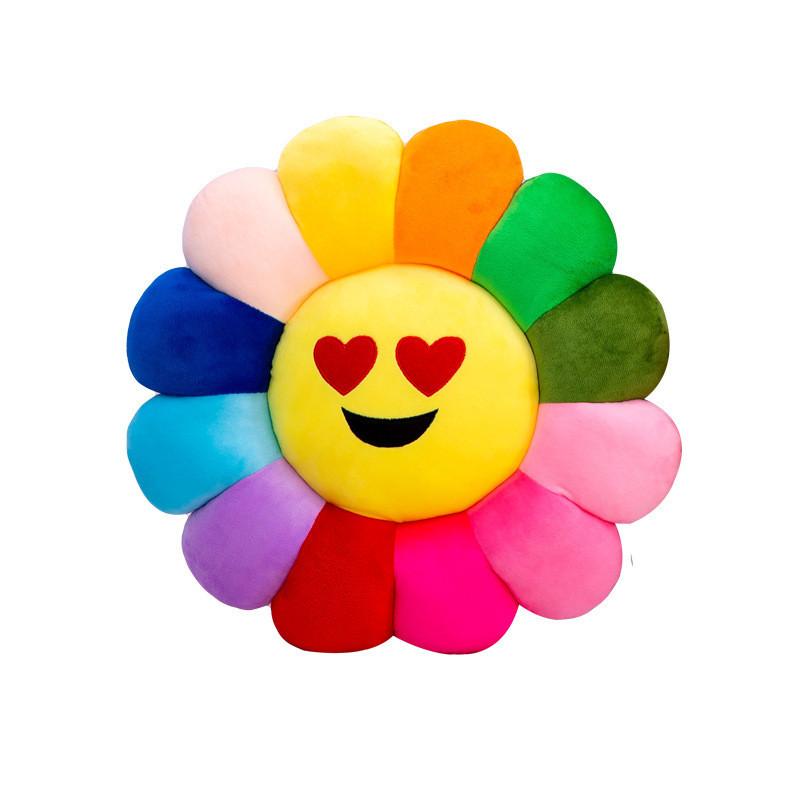Colorful Sunflower Plush Cushion Smiley Face Pillow Ultra-soft Short Plush Pp Cotton