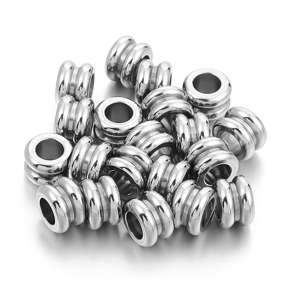 20pcs/lot Stainless Steel Tube Slider Beads Stripe Spacer Beads Loose Beads Big Hole Beads For Jewelry Making Wholesale