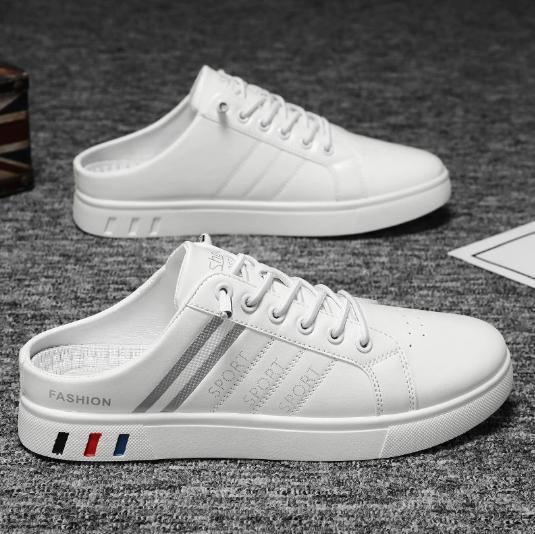 Men's Shoes, Summer Men's Large-sized White Sneakers Semi-slippers Casual Sneakers Men's Shoes Without Heels Slippers H177