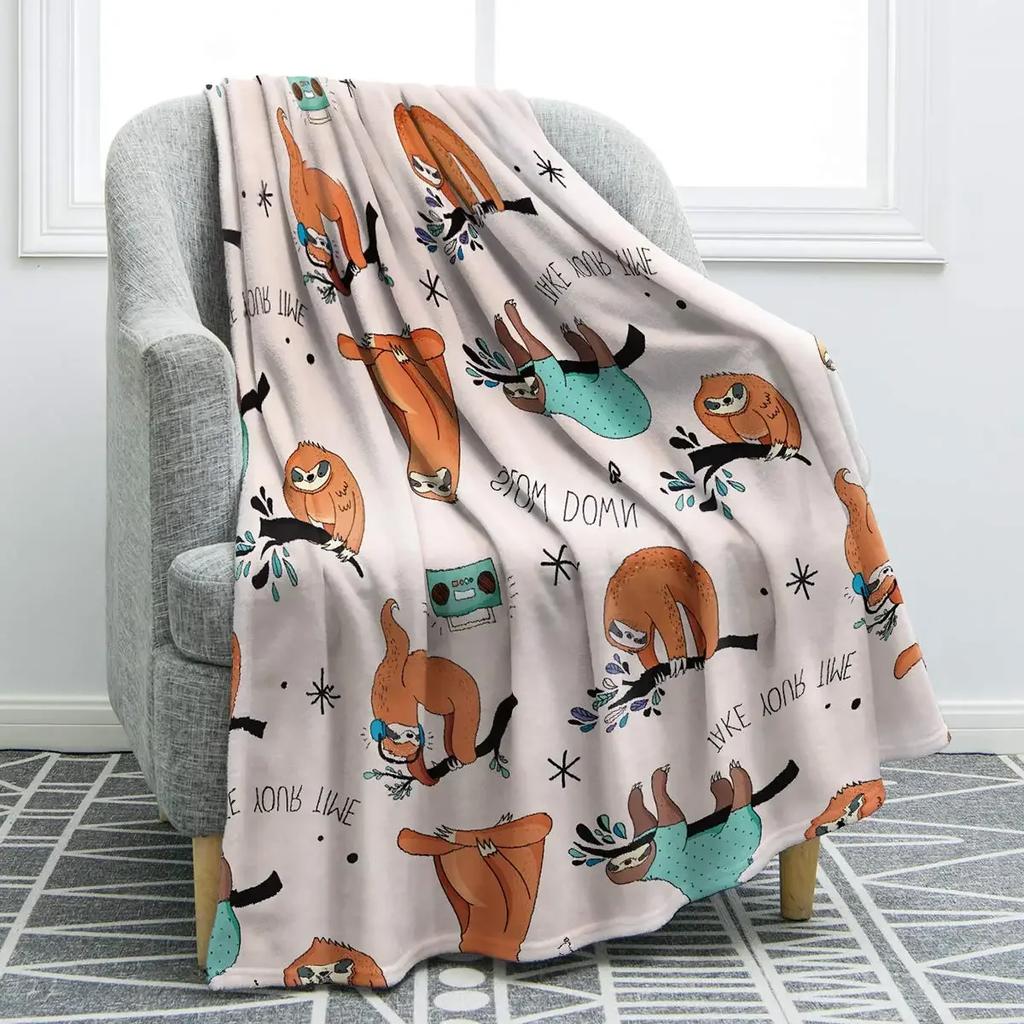 Sloth Print Throw Blanket Smooth and Soft Blanket Teens Adult for Sofa Chair Bed Office Travelling Camping Birthday Gift Blanket