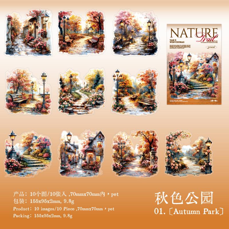 10 Blatt/Beutel Naturpfad Serie Pfad Landschaftsgestaltung PET Sticker DIY Material Dekorative Sticker für Handyhülle Tagebuch Tasse