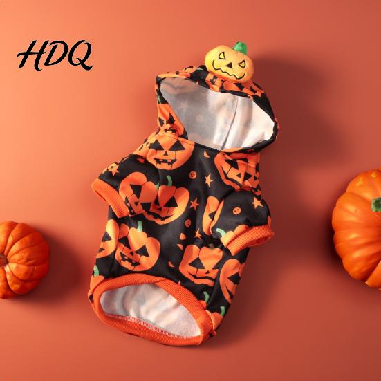 Non-restrictive Dog Wear Halloween Pumpkin Hoodie Pet Sweatshirt Autumn Pullover Cute Costume Hooded T-shirt for Small Medium Dogs Cats Festive