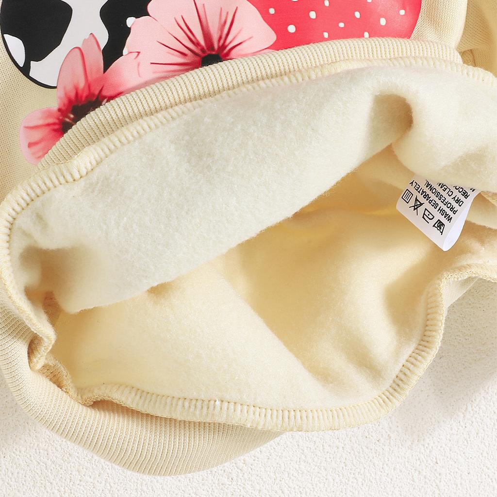 Modischer Zweiteiler für Mädchen, Pink, mit Kapuze, Herz- und Blumenmuster, Langarm, Lange Hose