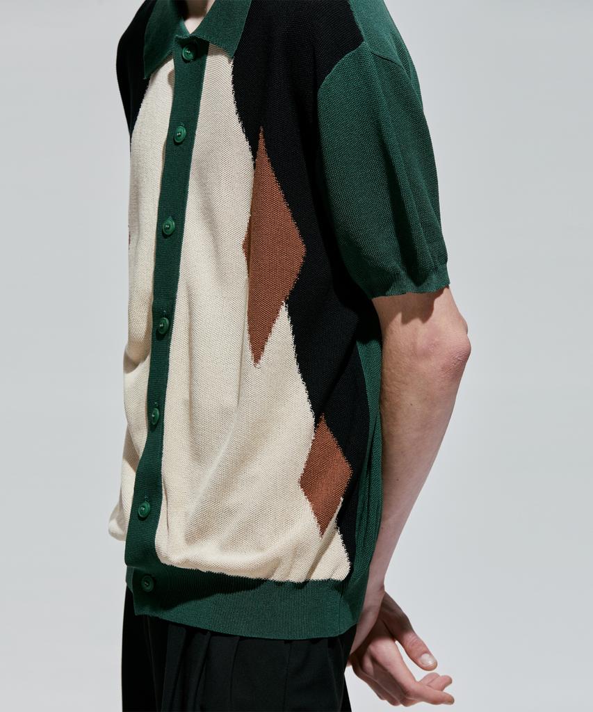 Ssy Poker Diamond Half Knit Cardigan Green