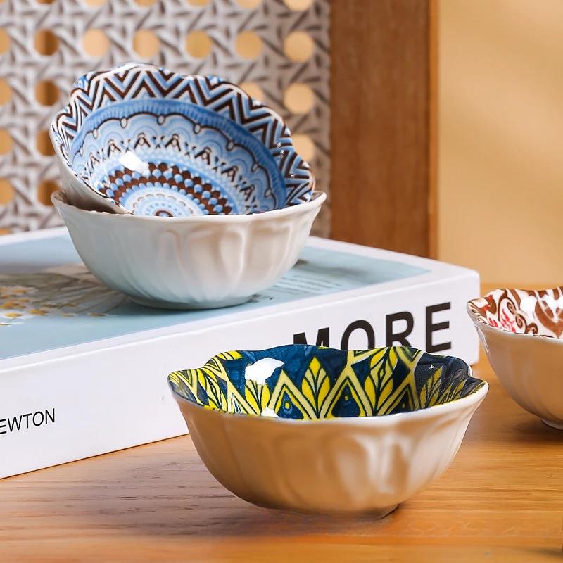 Talerzyk na sos do makaronu i frytek, miseczka do maczania sosu, ceramiczne miseczki do maczania, okrągłe naczynia na sos, mini miseczki na przyprawy wielokrotnego użytku, miseczki do maczania