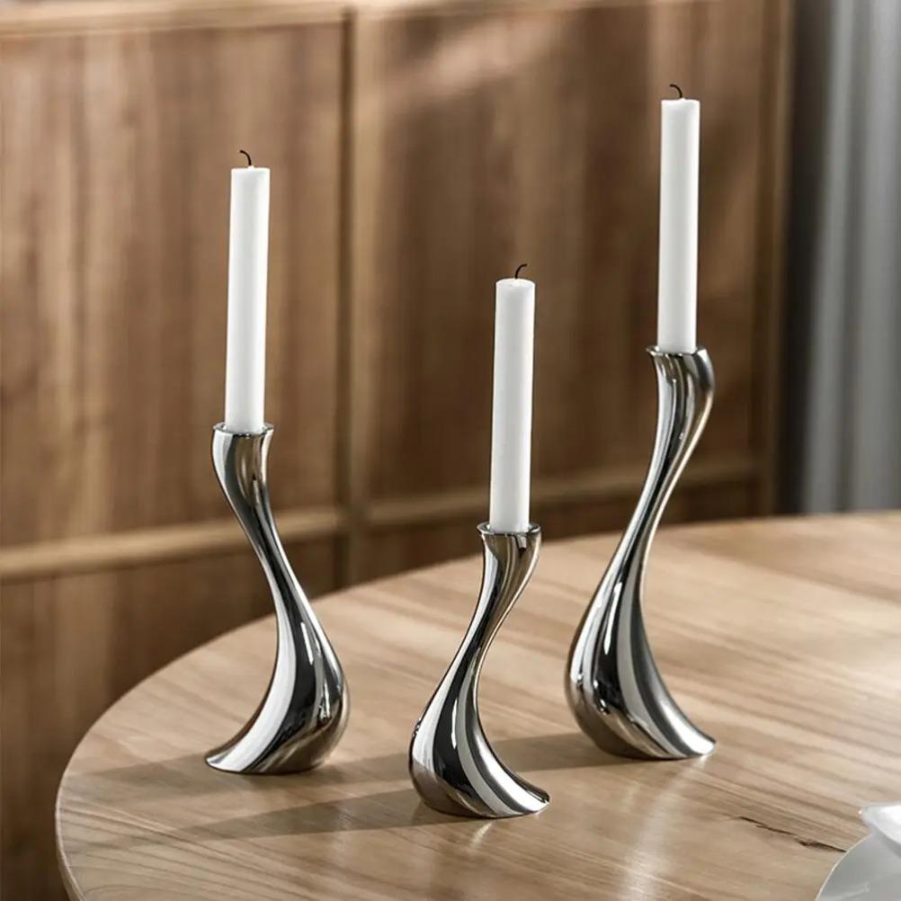 Stainless Steel Swan Neck Candlestick Silver Metal Curve Handicraft Candle Holder Wedding Dining Table Home Decoration