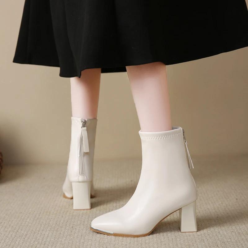 Women's Shoes 2024 High Quality Ankle Women's Boots Fashion Back Zipper Office and Career Hot Sale Solid Shoes for Women Zapatos