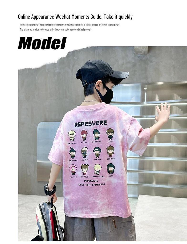 2025 Boys' Trendy Tie-Dye Cotton T-Shirt: Short-Sleeve, Breathable Summer Streetwear for Older Kids