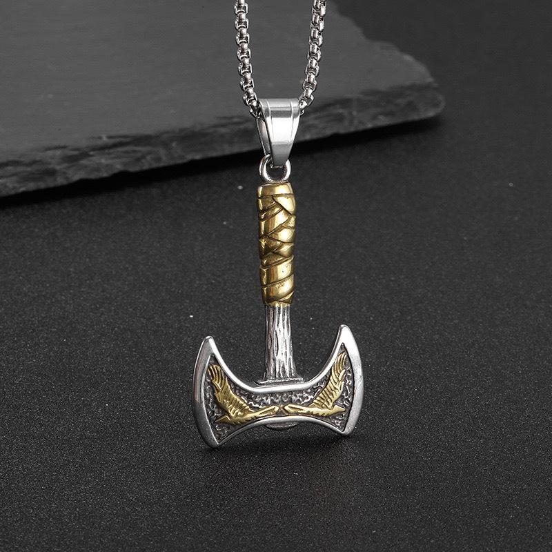 Nordic Viking Raven Axe Titanium Steel Personality Vintage Pendant Necklace Men's Hip Hop