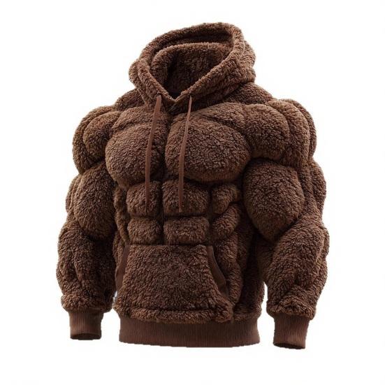 Men Muscle Hoodie Flannel Hooded Sweatshirt with Kangaroo Pocket Hunky Funny Pullover for Christmas Costume Street Wear Party