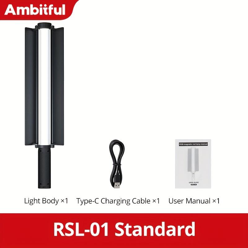 Ambitful Portable Handheld RSL-01 LED Video Light Wand 2500K-9000K, 360° Full Color RGB, Barn Door, Built-In Battery