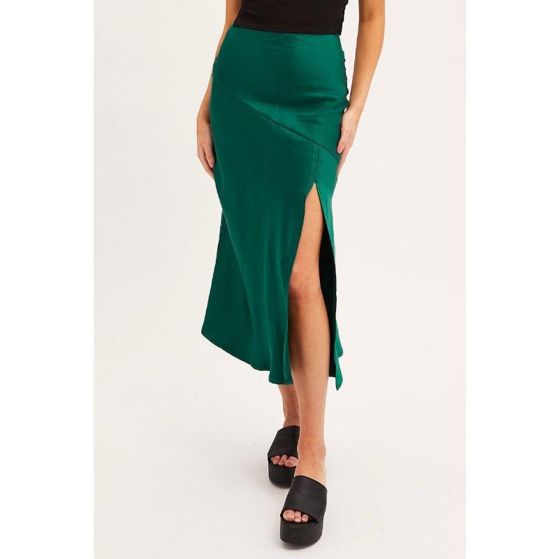 High Waist Satin Solid Color Split Long Bustier Skirt