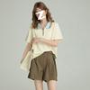 Koreanisches lässiges Kurzarm-T-Shirt mit halbem Reißverschluss für Damen, locker, mit POLO-Revers, trendiges Top mit Farbblocknähten
