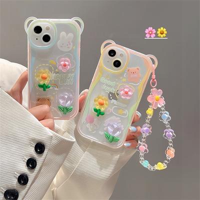 Roztomilý medvídek králík 3d květinové řetízky na telefon průhledné měkké pouzdro na telefon pro iPhone 14 12 11 13 Pro Max Xs Max 7 8 Plus ochranný kryt