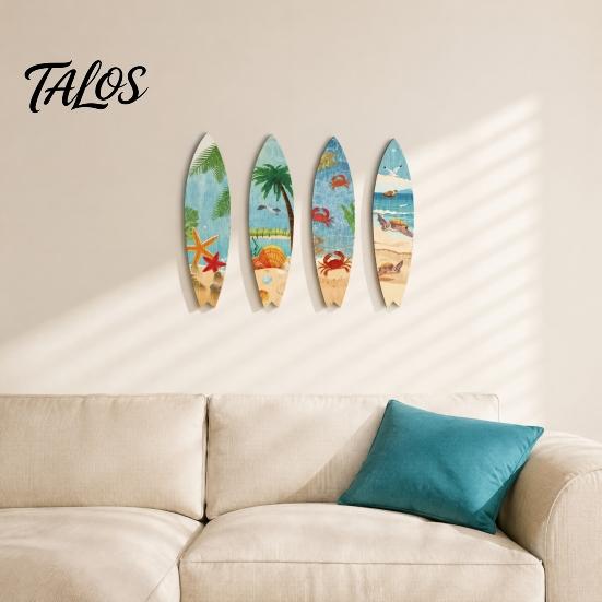 Tropical Beach House Ornament 4Pcs Wooden Surfboard Wall Hanging Decoration, Summer Seaside Art Signs, Party Lightweight Theme Pendant for Bathroom